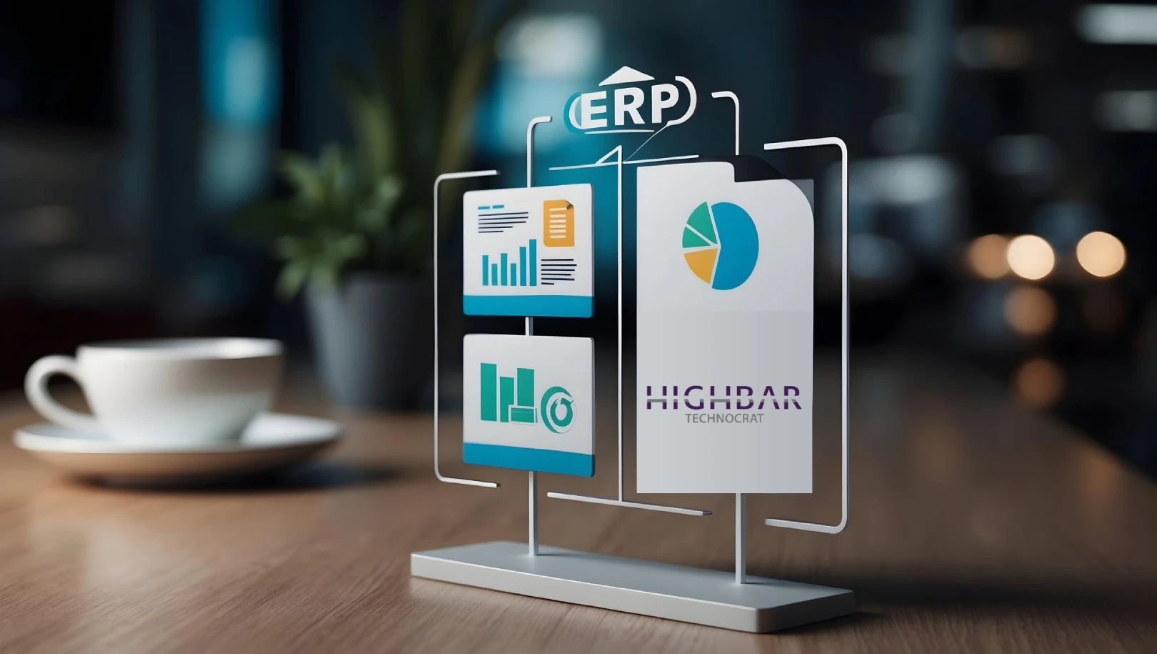 ERP system overview with graphs illustrating business data and analytics