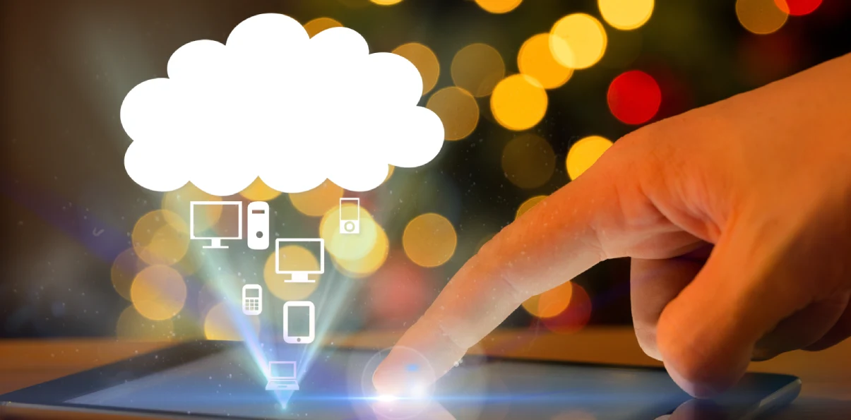 Hand interacting with smartphone emitting digital technology, symbolizing transformation from traditional to SAP ERP systems.